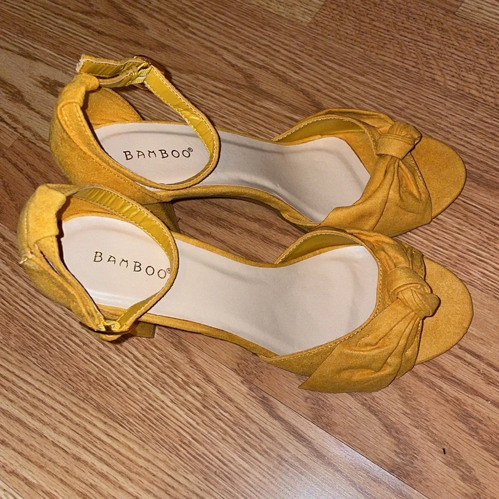 BAMBOO Mustard Yellow Heels with Bow Accent - Picture 6 of 15